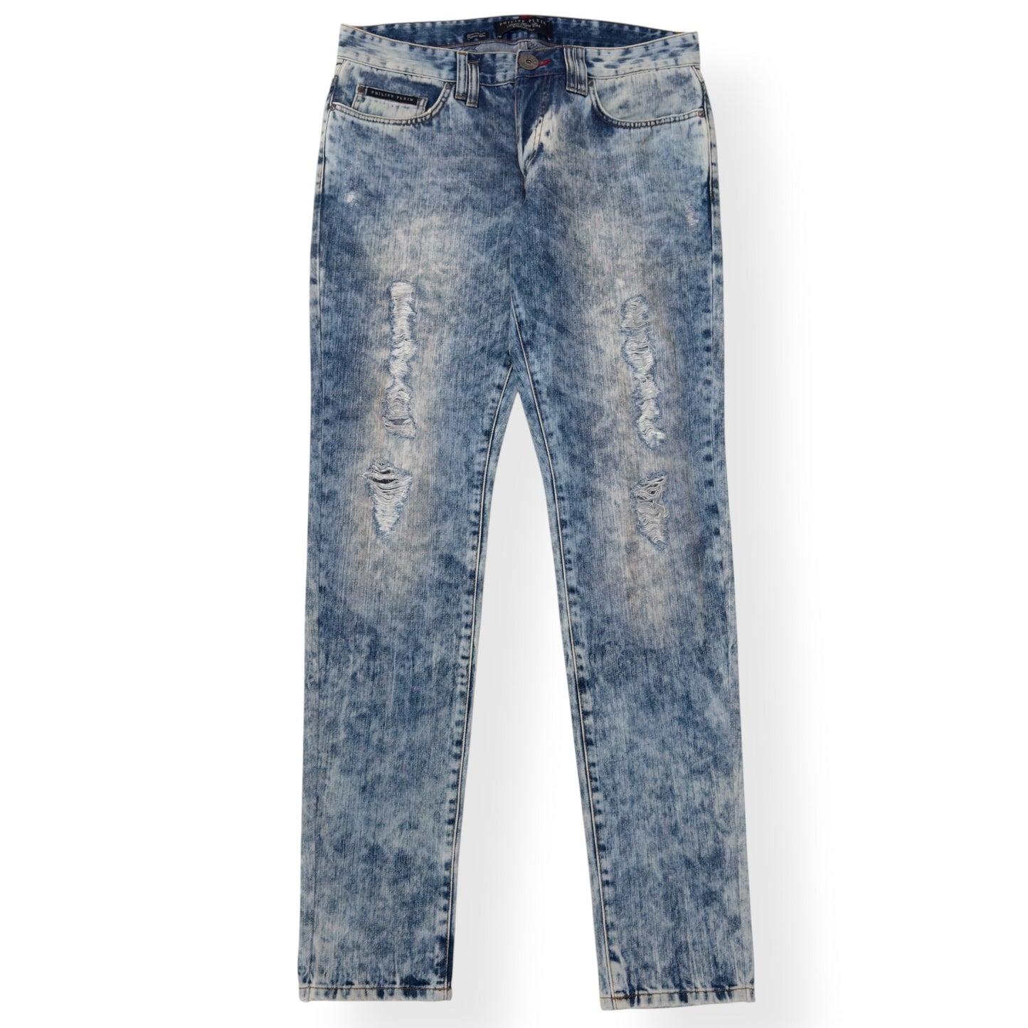 PHILIPP PLEIN ILLEGAL FIGHT CLUB STRAIGHT CUT DENIM JEANS CALIFORNIA BLUE L | Large, Blue