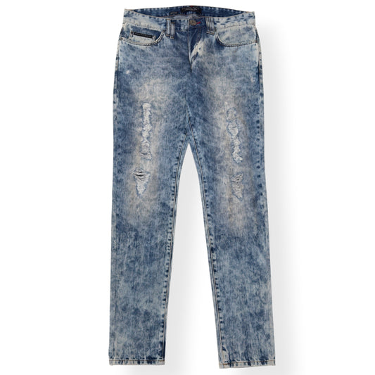 PHILIPP PLEIN ILLEGAL FIGHT CLUB STRAIGHT CUT DENIM JEANS CALIFORNIA BLUE L | Large, Blue