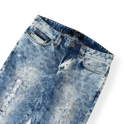 PHILIPP PLEIN ILLEGAL FIGHT CLUB STRAIGHT CUT DENIM JEANS CALIFORNIA BLUE L | Large, Blue