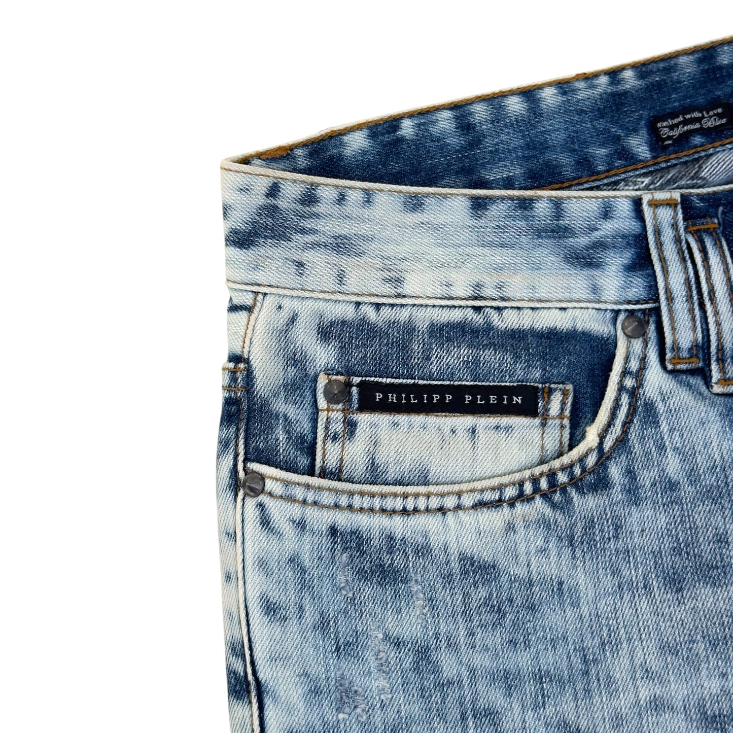 PHILIPP PLEIN ILLEGAL FIGHT CLUB STRAIGHT CUT DENIM JEANS CALIFORNIA BLUE L | Large, Blue