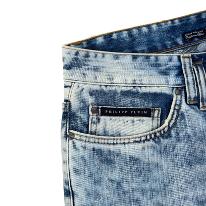 PHILIPP PLEIN ILLEGAL FIGHT CLUB STRAIGHT CUT DENIM JEANS CALIFORNIA BLUE L | Large, Blue