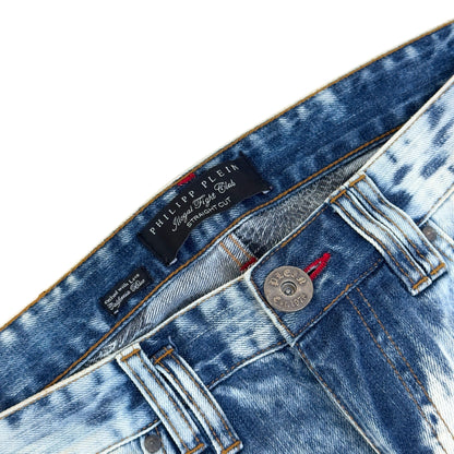 PHILIPP PLEIN ILLEGAL FIGHT CLUB STRAIGHT CUT DENIM JEANS CALIFORNIA BLUE L | Large, Blue