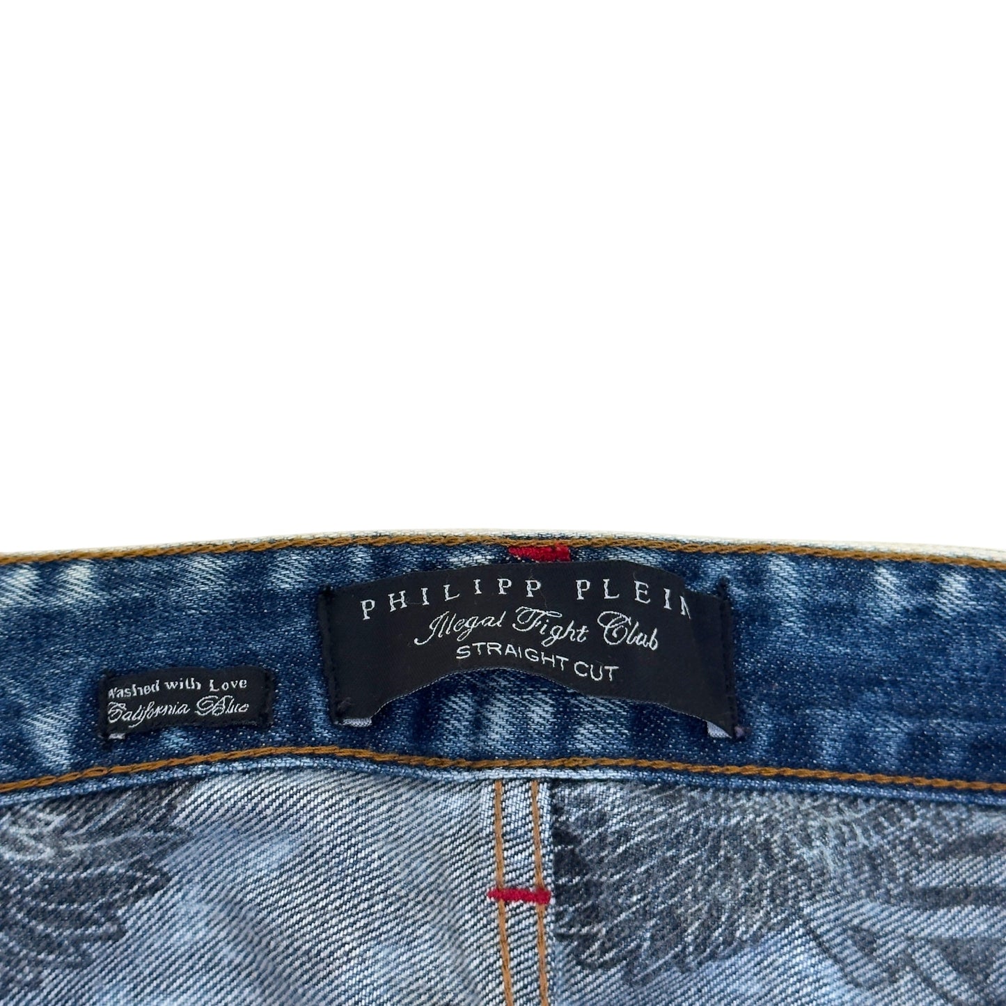 PHILIPP PLEIN ILLEGAL FIGHT CLUB STRAIGHT CUT DENIM JEANS CALIFORNIA BLUE L | Large, Blue