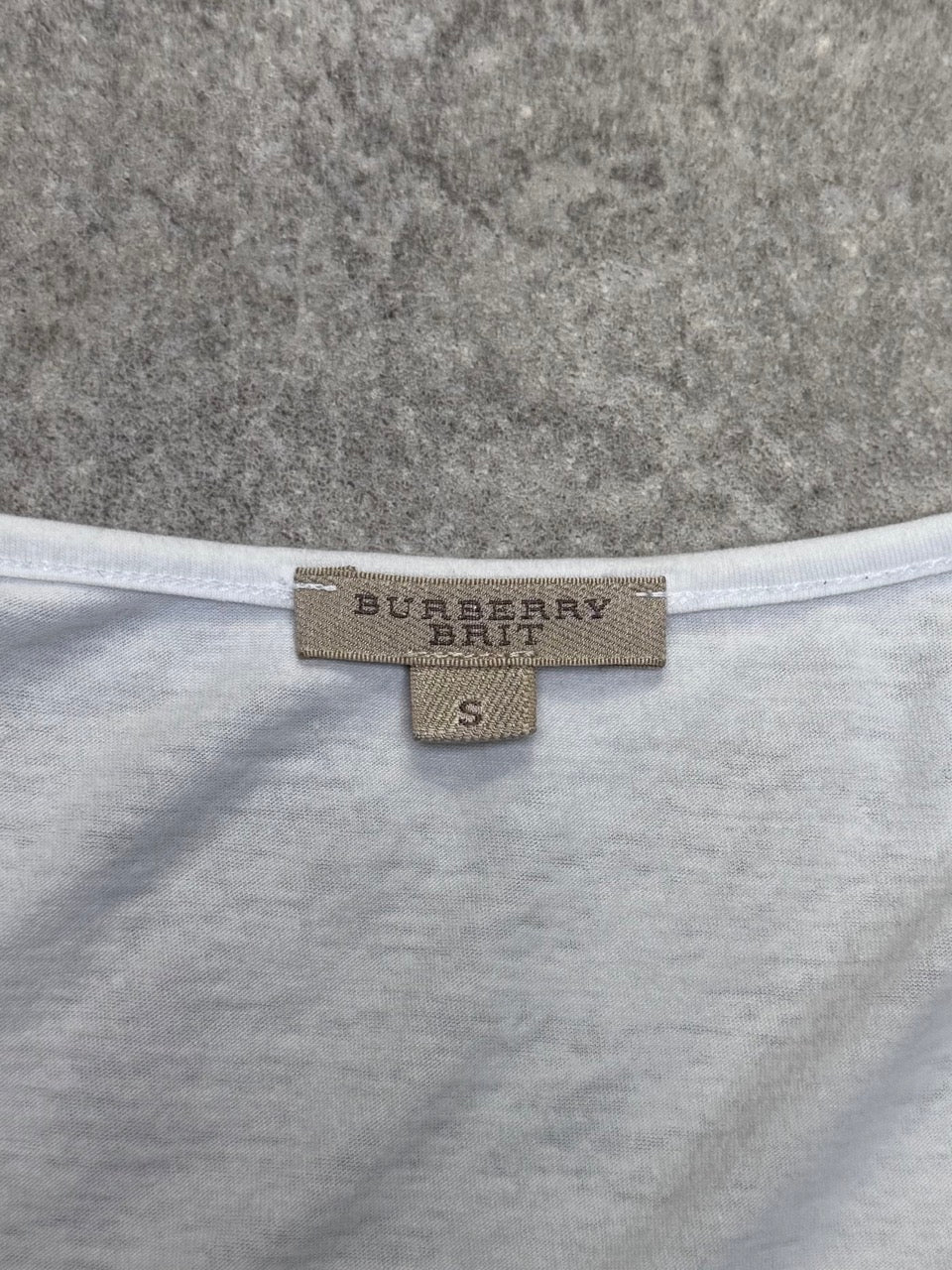 Burberry Nova Check Ruched Shoulder Detail White Tee