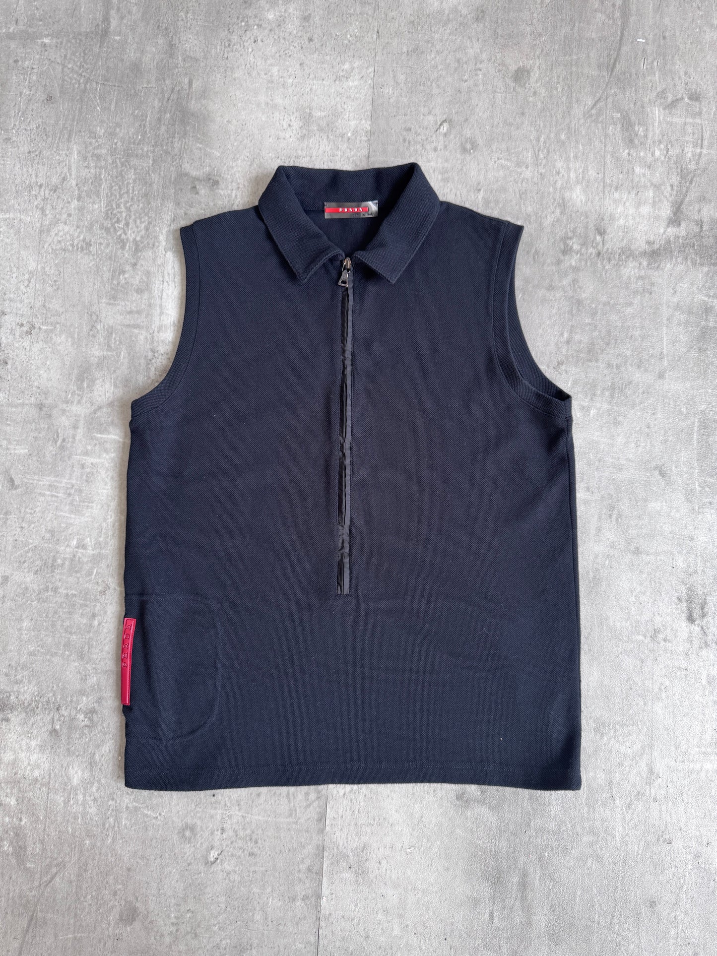 Prada Collared Black Sleeveless Polo Shirt