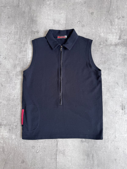 Prada Collared Black Sleeveless Polo Shirt