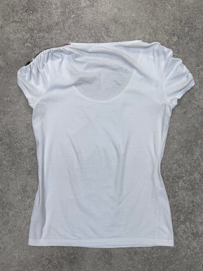 Burberry Nova Check Ruched Shoulder Detail White Tee