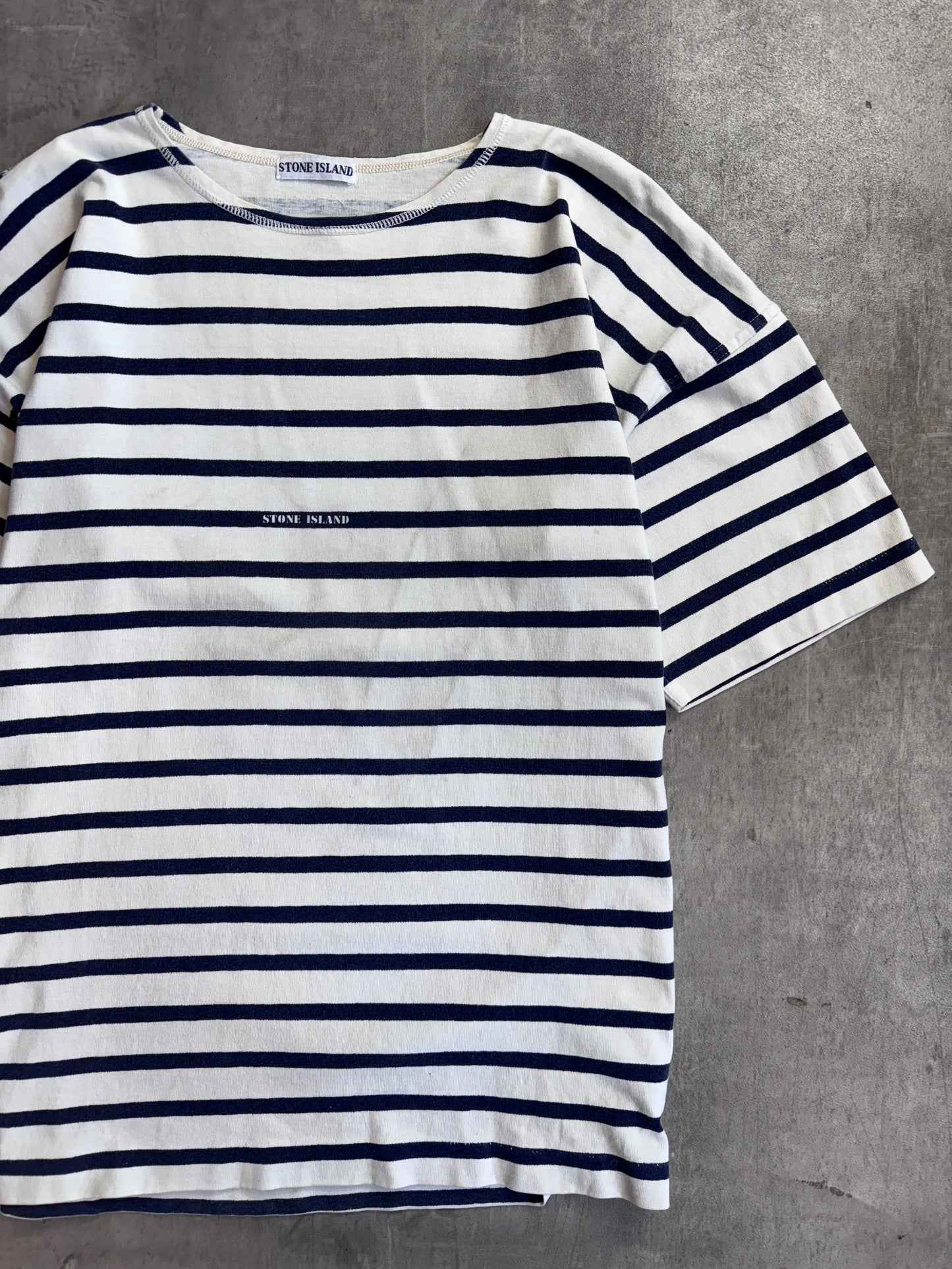 1980s Stone Island Marina Stripe Stencil Logo Tee