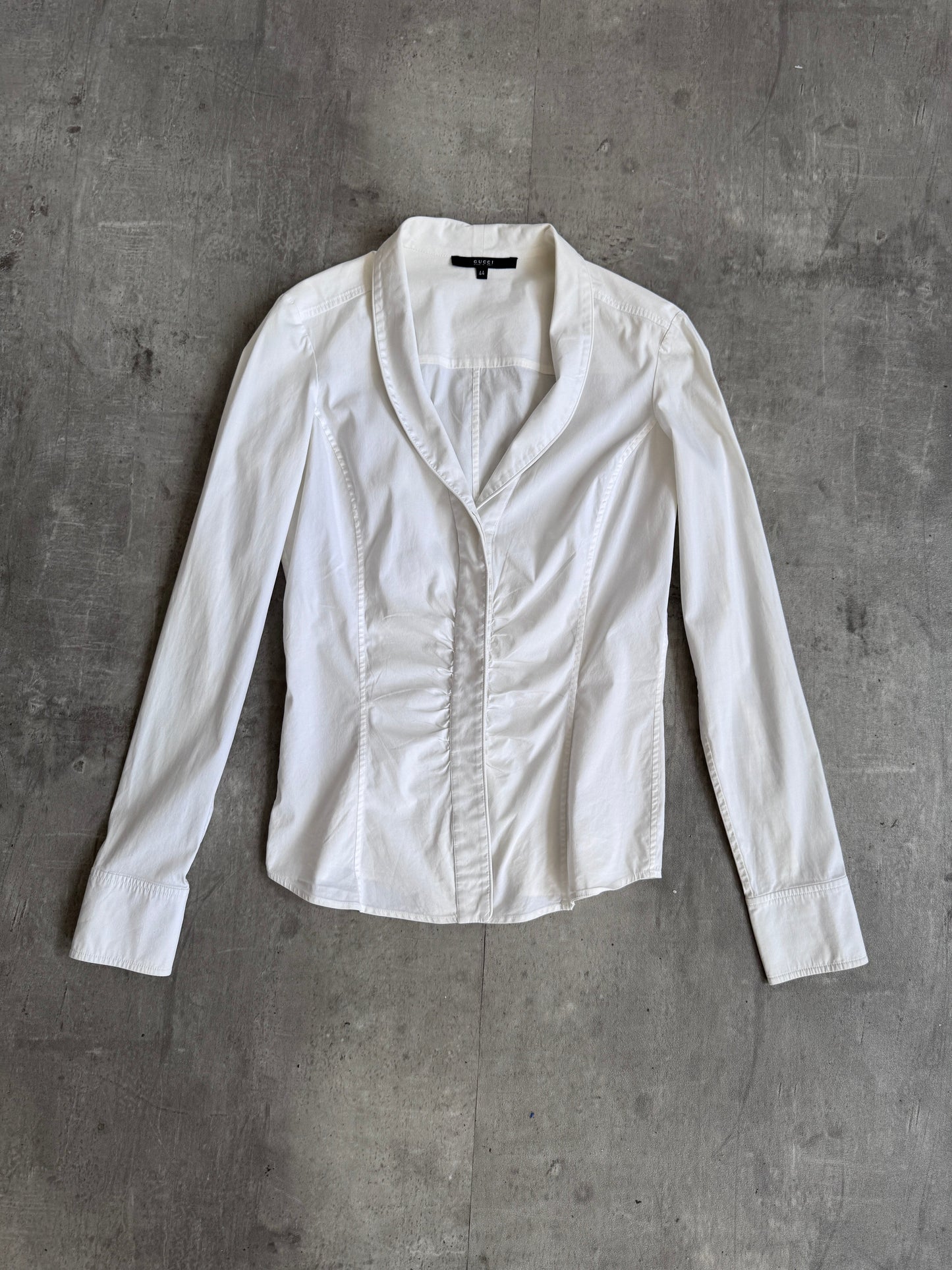 Gucci White Open Collar Pleated Light Top