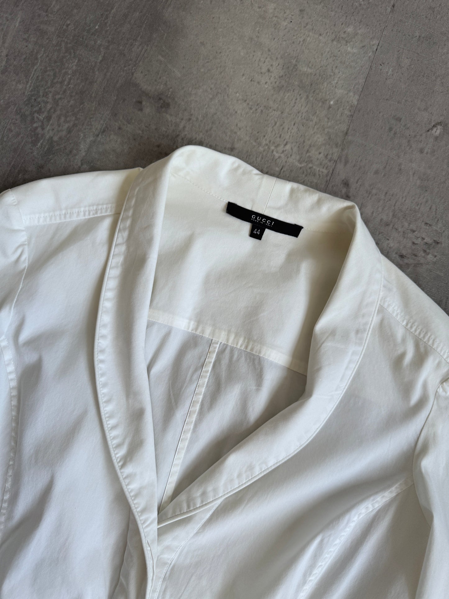 Gucci White Open Collar Pleated Light Top