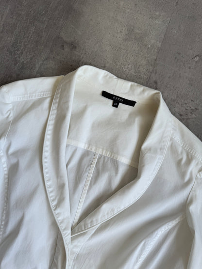 Gucci White Open Collar Pleated Light Top