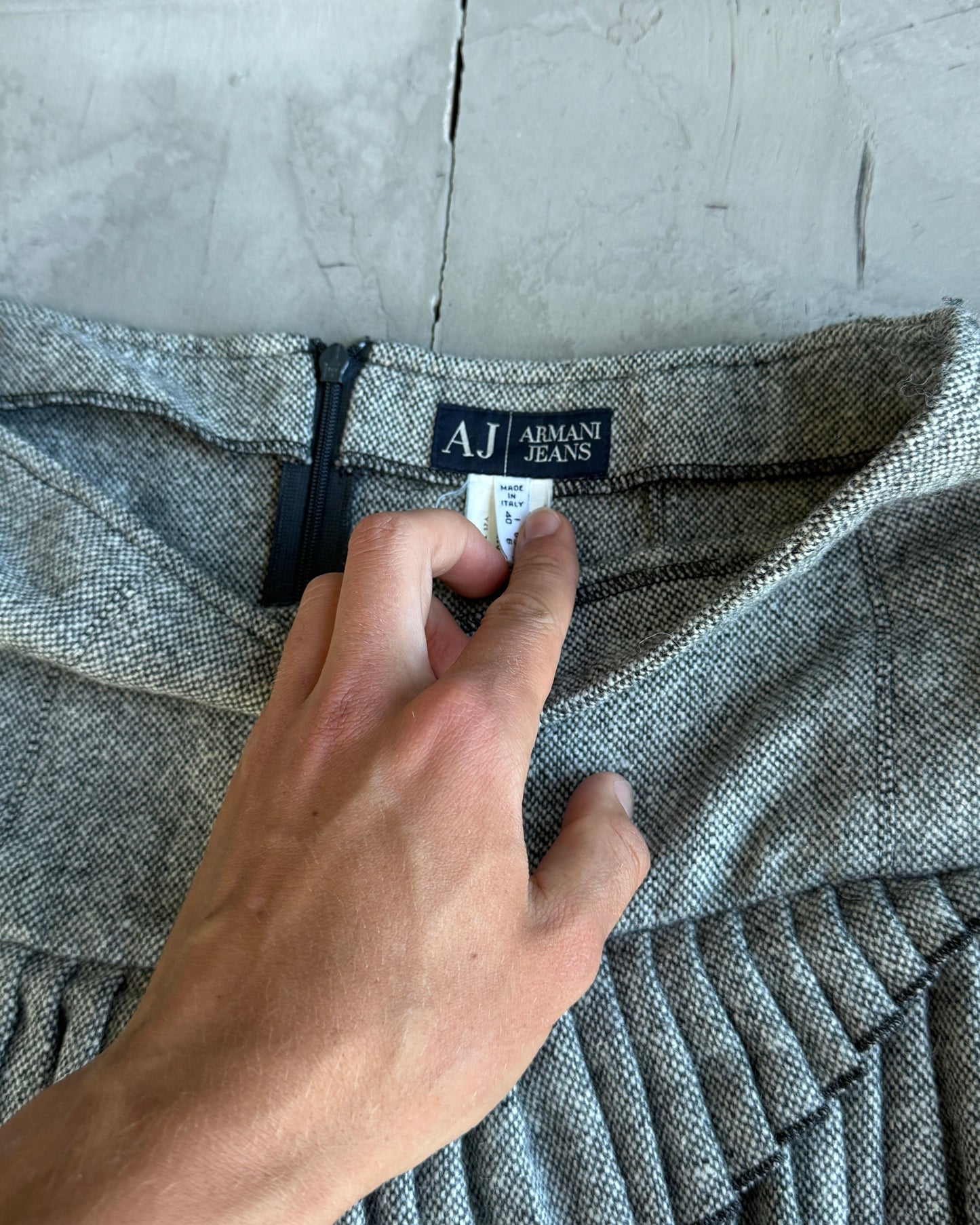 Armani Jeans Asymmetric Pleated Wool Mini Skirt - S/M