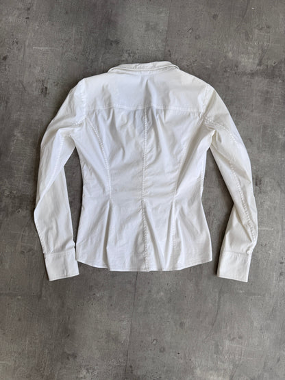 Gucci White Open Collar Pleated Light Top