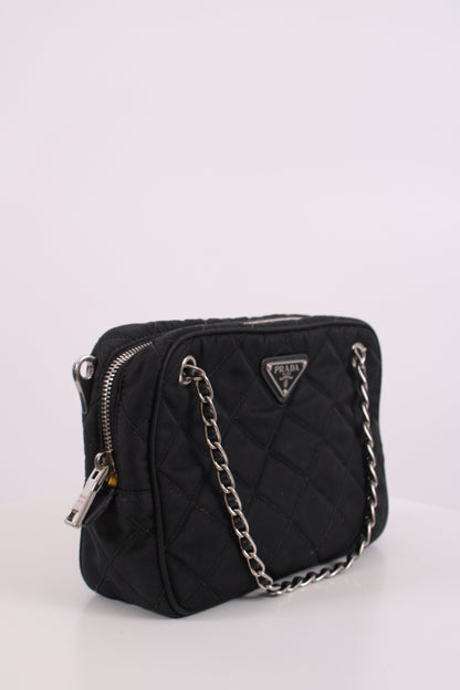 Prada Quilted Nylon Tessuto Shoulder Bag Medium Black | O/S, Black