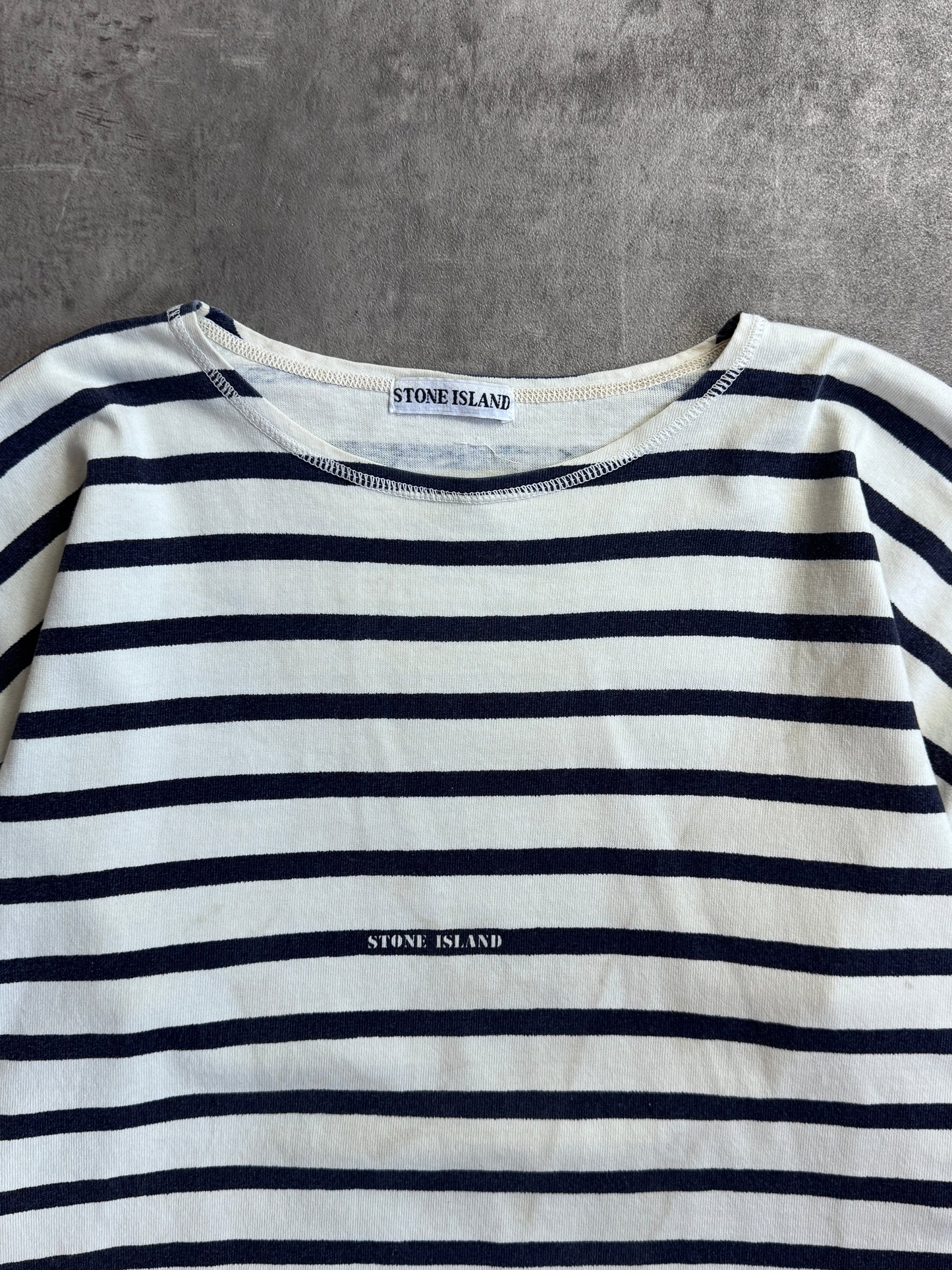 1980s Stone Island Marina Stripe Stencil Logo Tee