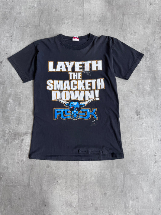 2000 WWE The Rock "Layeth The Smacketh Down" Washed Black Graphic Tee