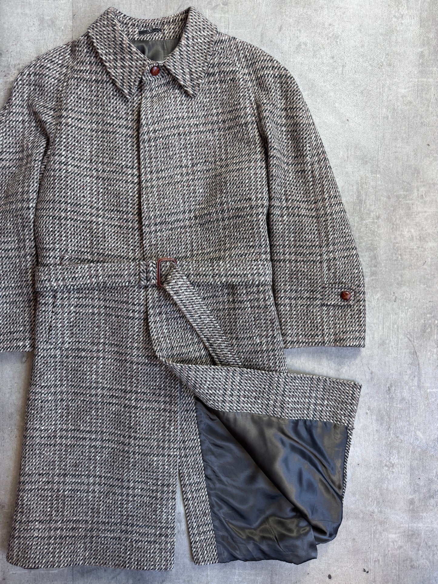 Valentino Brown Herringbone Heavy Wool Overcoat