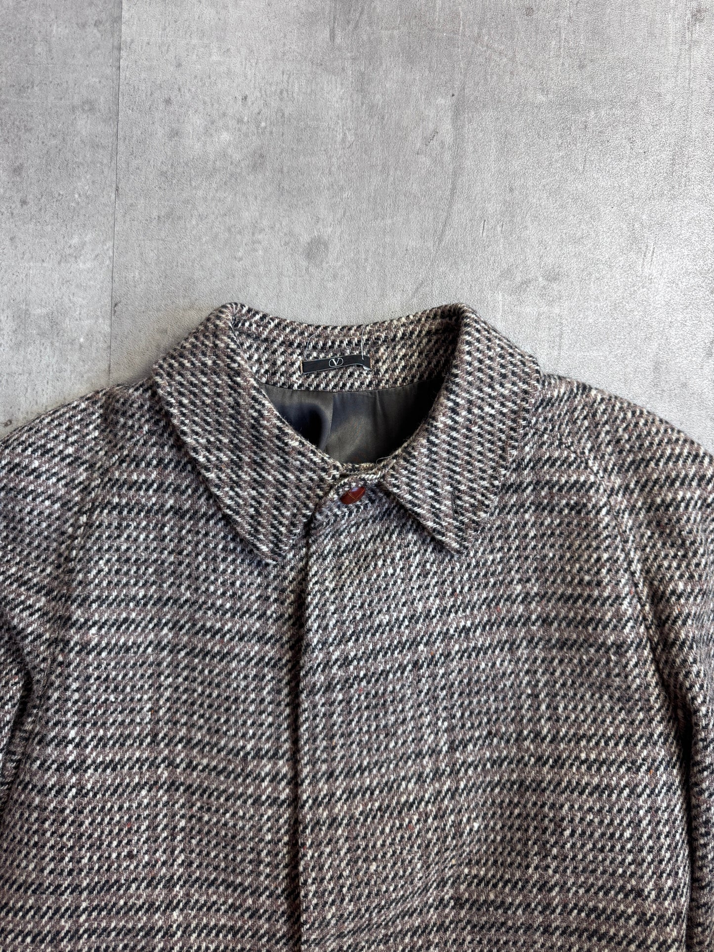 Valentino Brown Herringbone Heavy Wool Overcoat