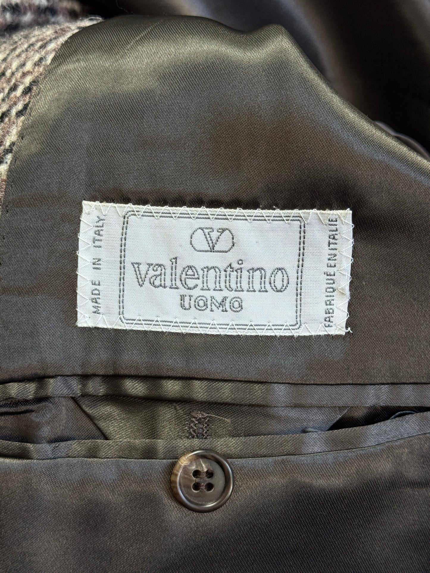 Valentino Brown Herringbone Heavy Wool Overcoat