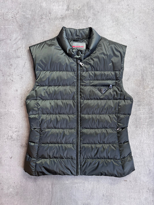 Prada Olive Green Badged Down Gilet