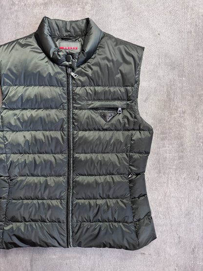 Prada Olive Green Badged Down Gilet