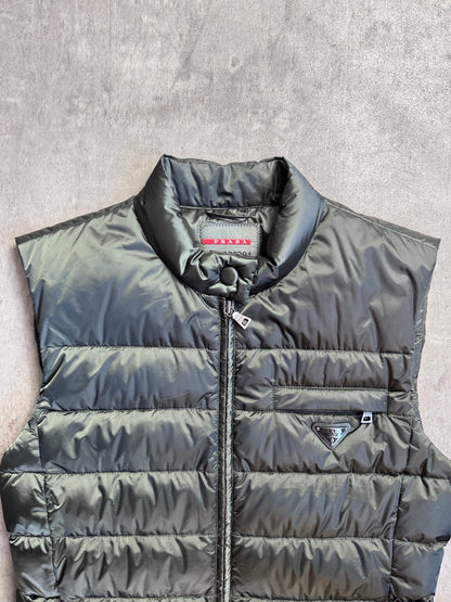 Prada Olive Green Badged Down Gilet