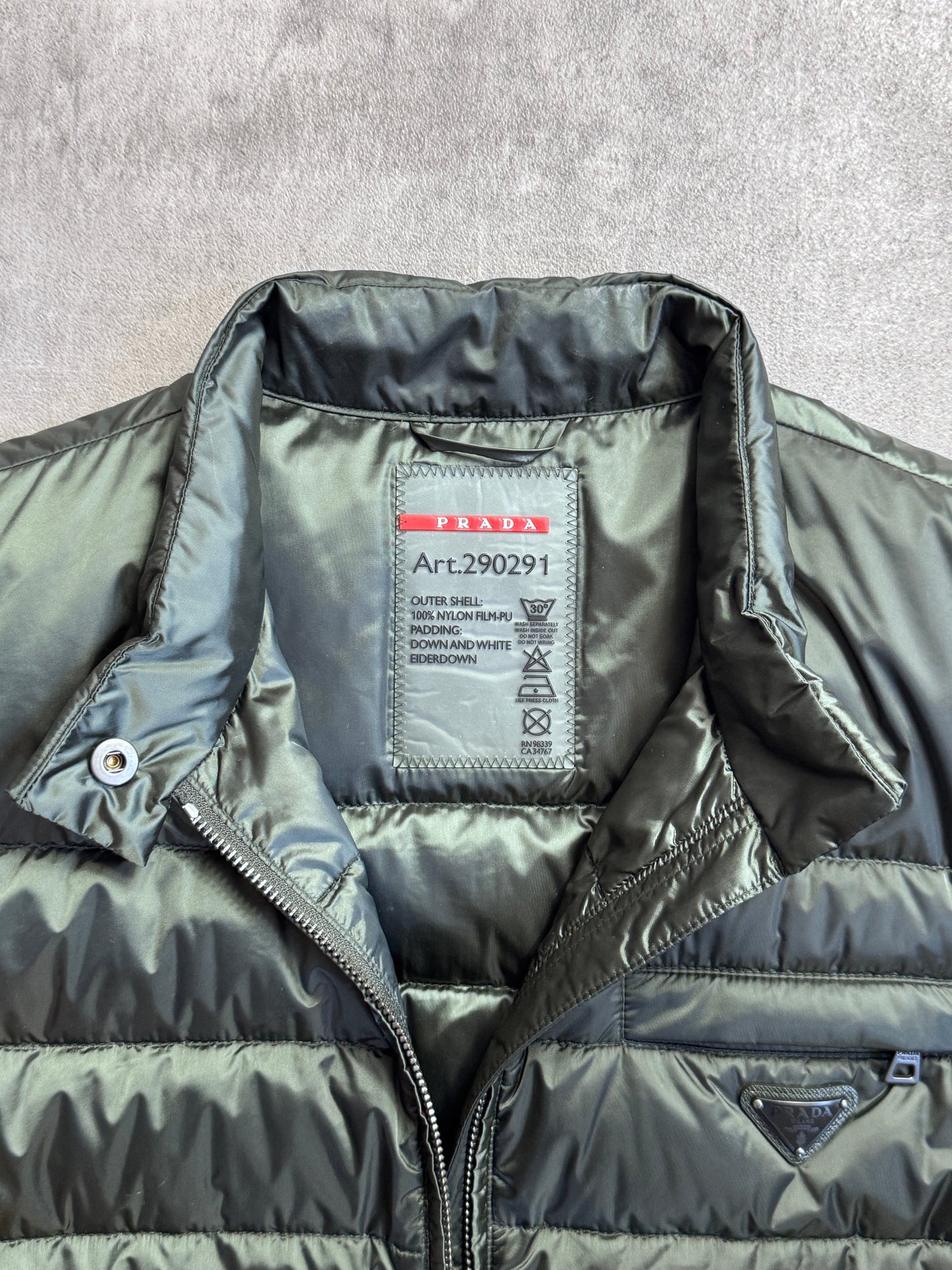 Prada Olive Green Badged Down Gilet