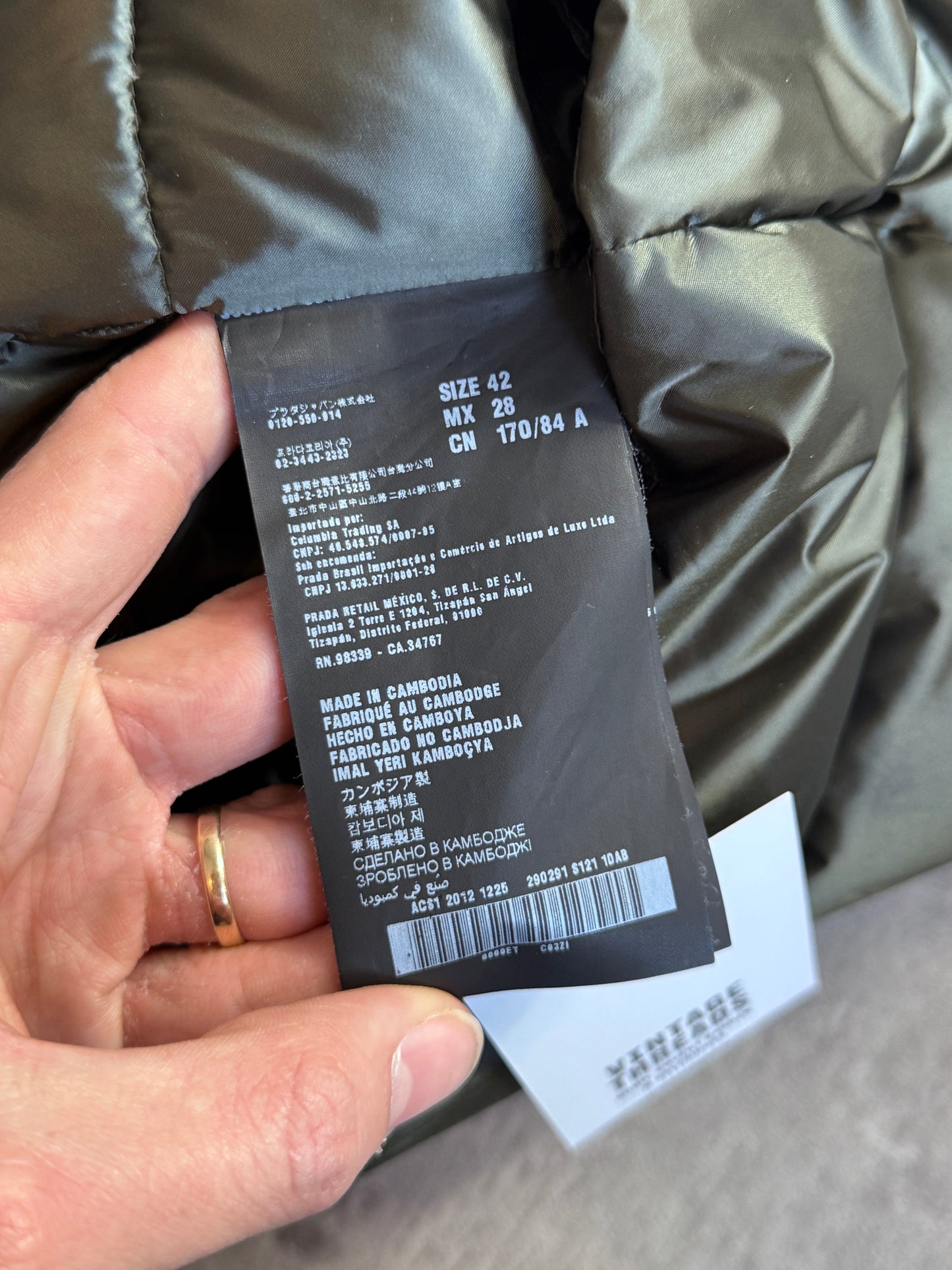 Prada Olive Green Badged Down Gilet