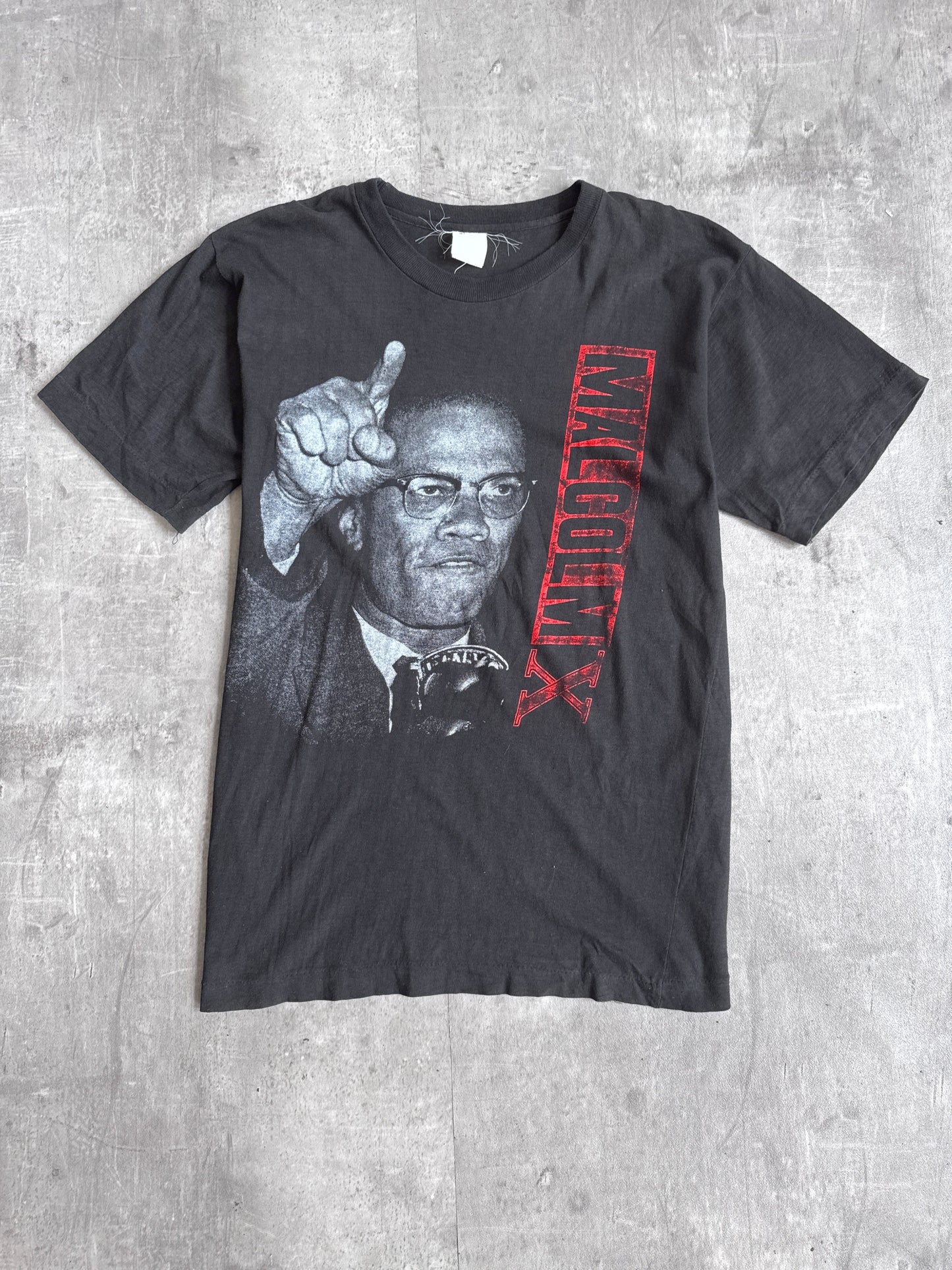 1990s Malcolm X Washed Black Single Stitch Tee