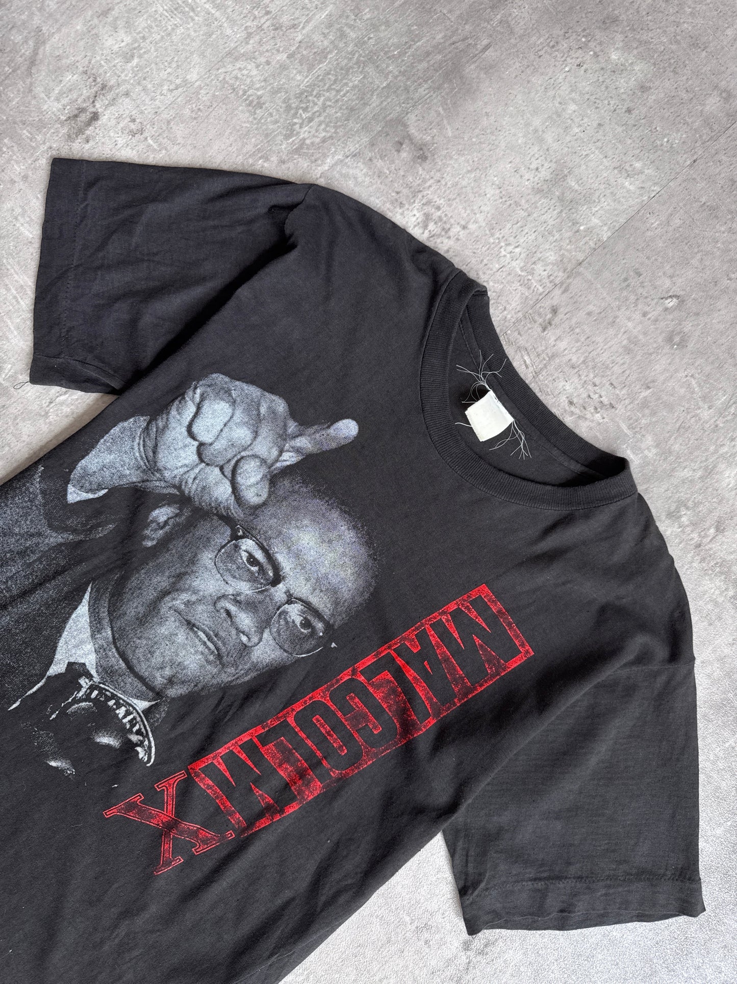 1990s Malcolm X Washed Black Single Stitch Tee