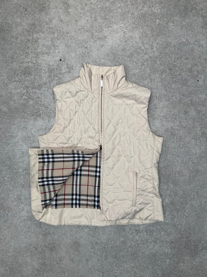 Burberry Nova Check Lined Cream Quilted Gilet