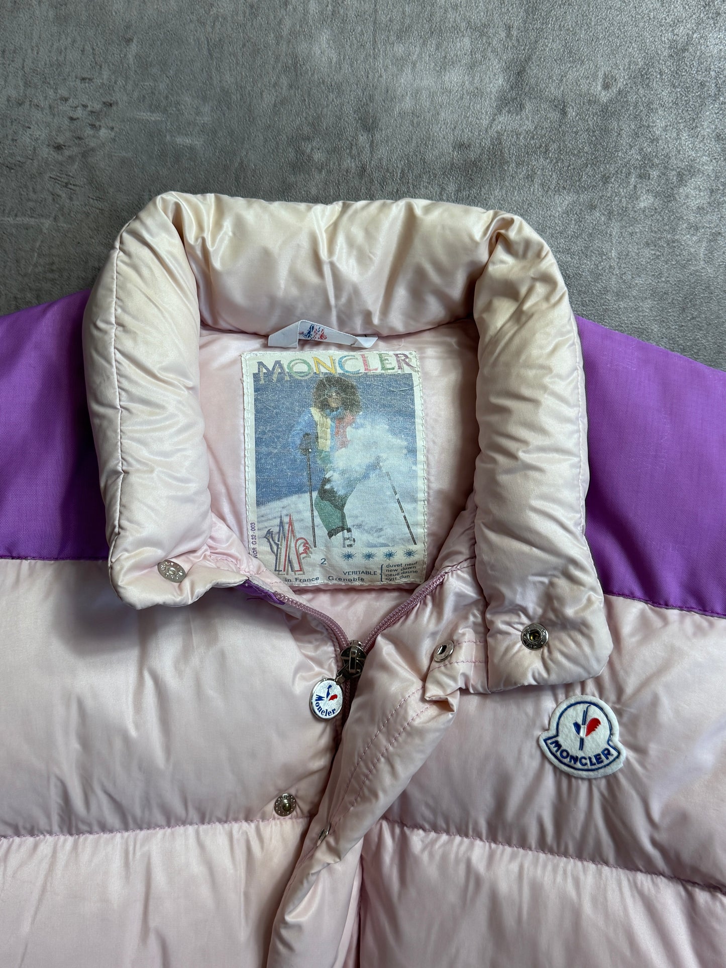 1980s Moncler Pastel Pink Shoulder Panel Modular Puffer Jacket