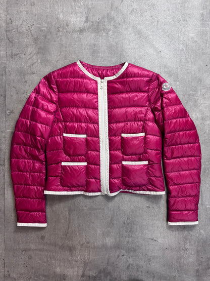 Moncler Magenta Cropped Collarless Lightweight Down Jacket