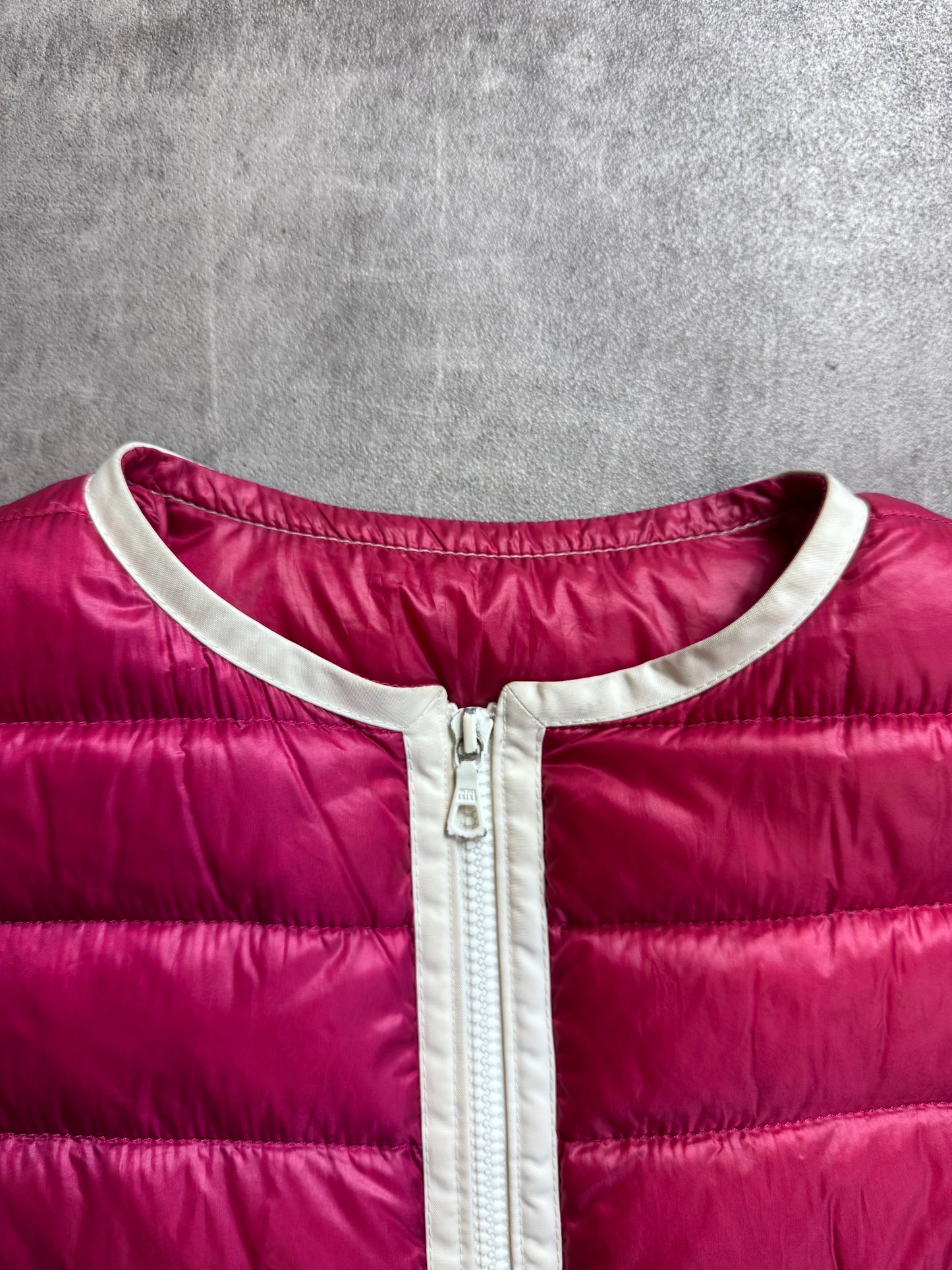 Moncler Magenta Cropped Collarless Lightweight Down Jacket