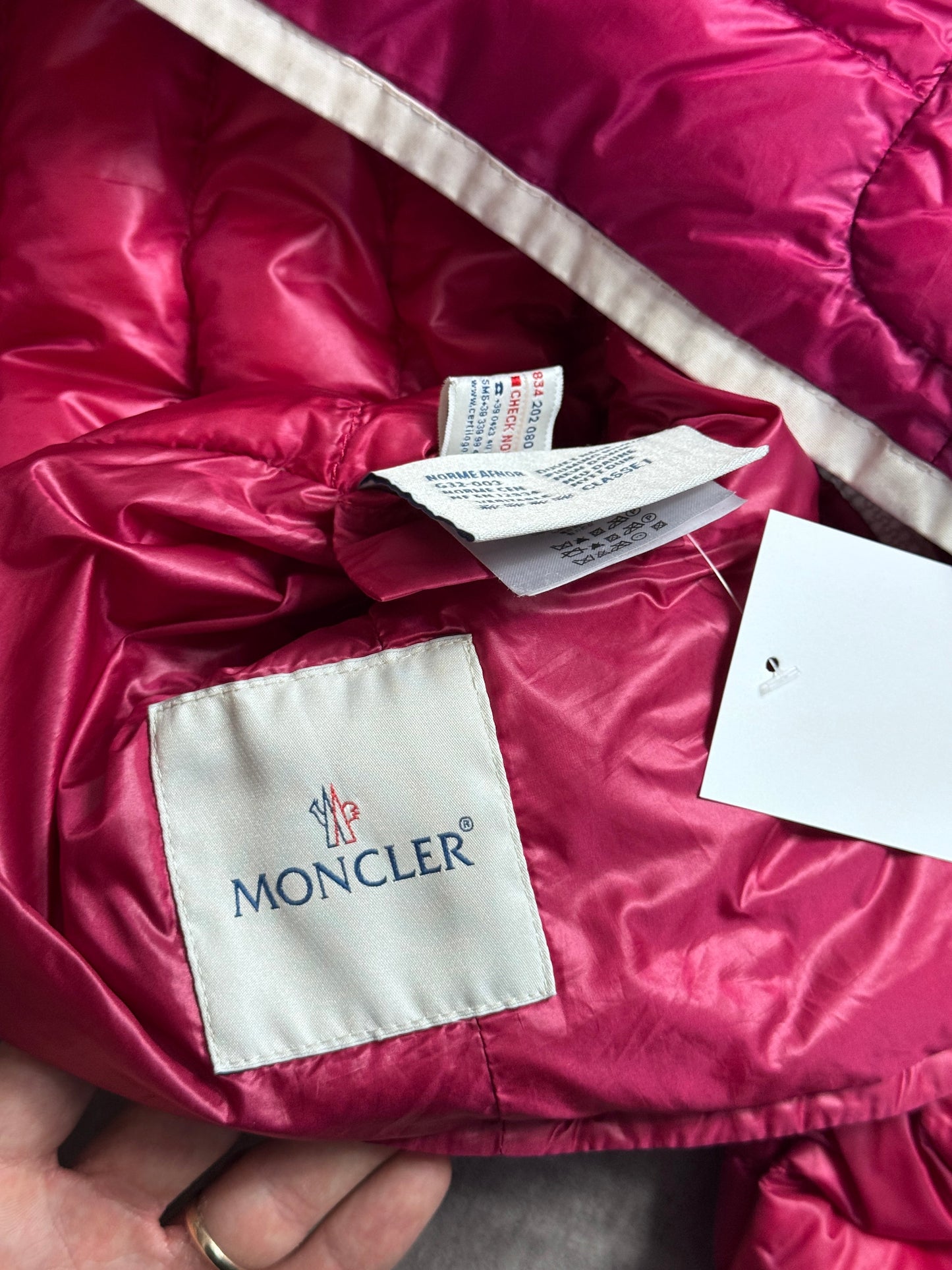 Moncler Magenta Cropped Collarless Lightweight Down Jacket