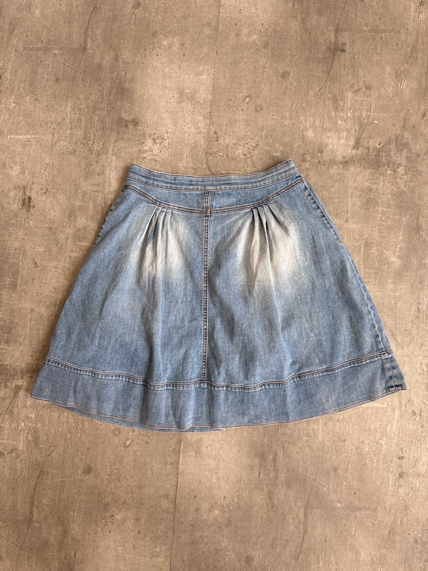 Cavalli Washed Denim Asymettric Closure Midi Skirt