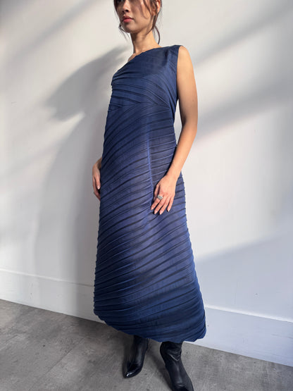 S/S 2008 Issey Miyake Cross Pleat Maxi Dress | O/S, Navy