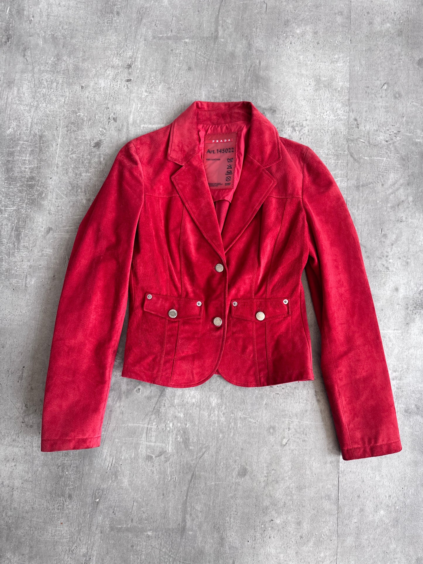 Prada Sport Red Suede Cropped Open Collar Jacket SC: 5782