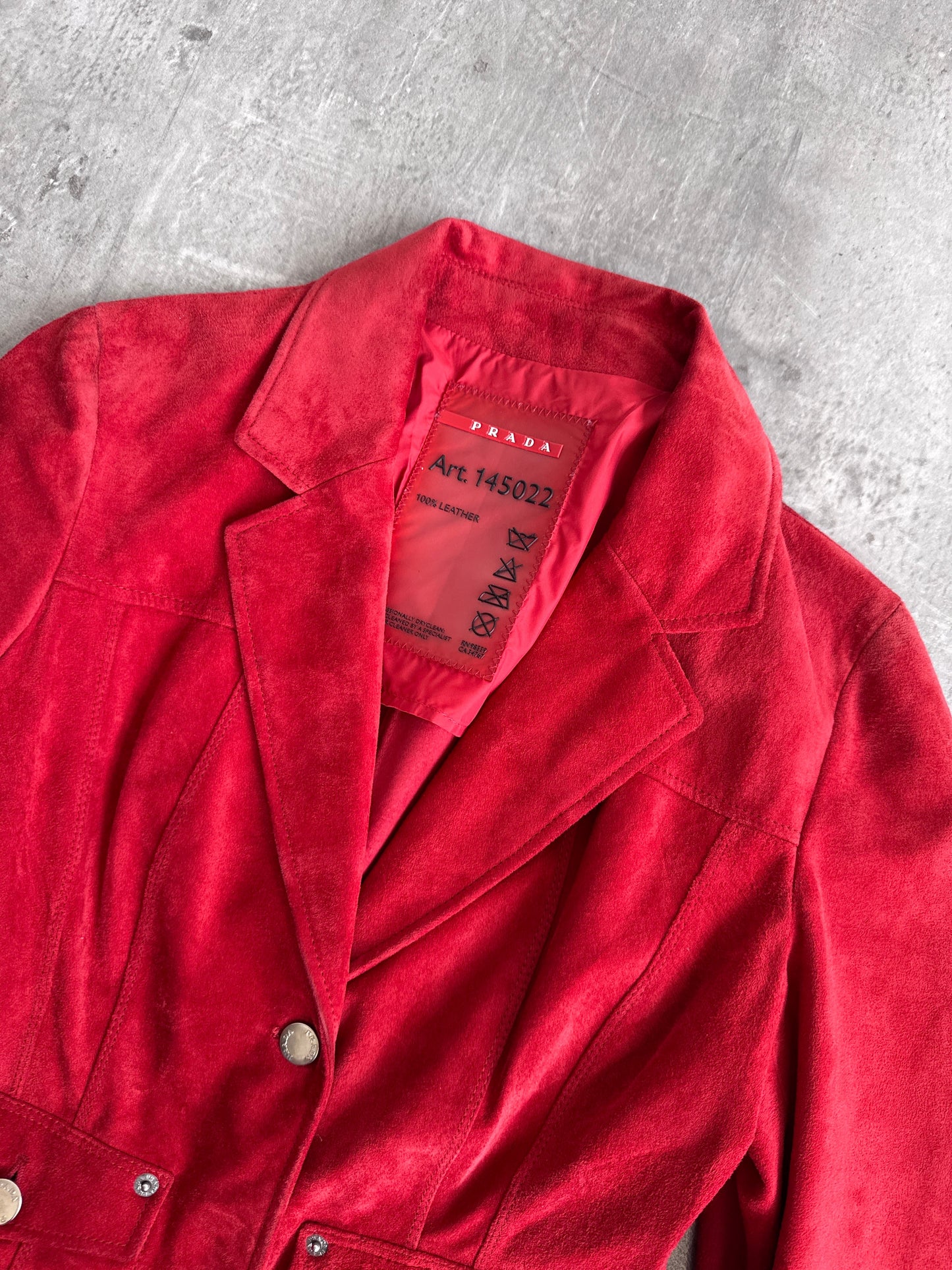 Prada Sport Red Suede Cropped Open Collar Jacket SC: 5782