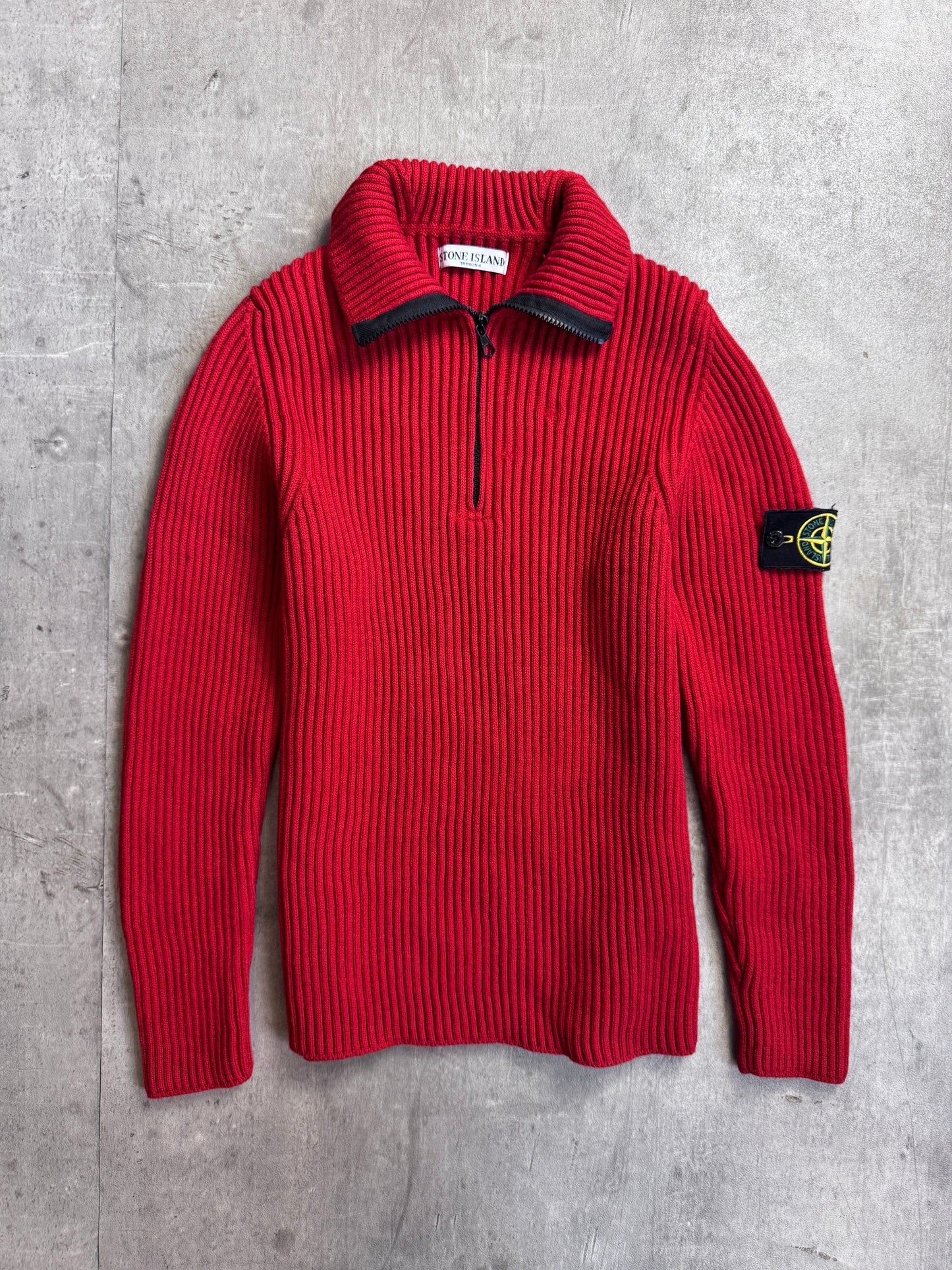 A/W 2010 Stone Island Red Ribbed 1/4 Zip Knit Sweater