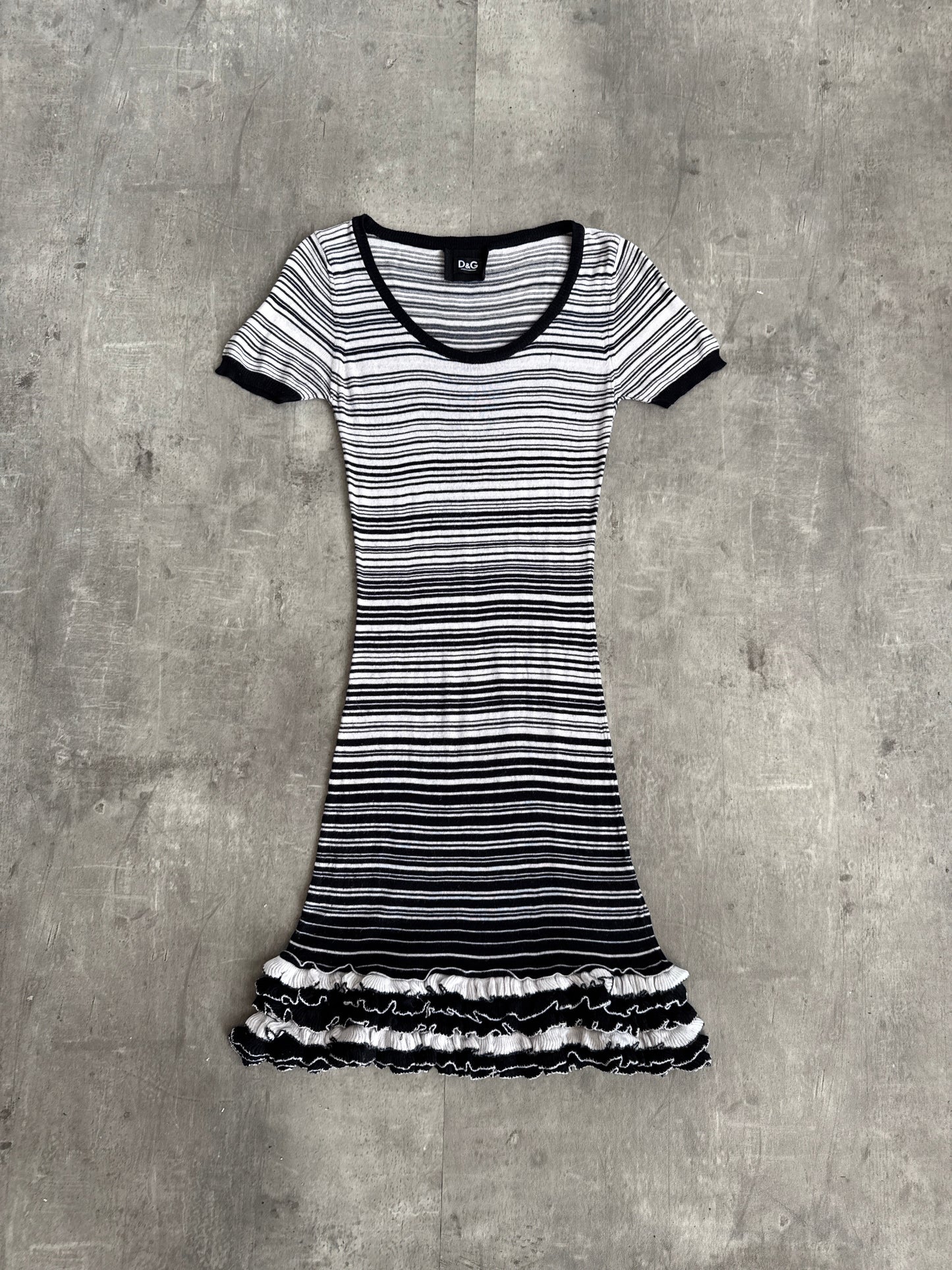 D&G Striped Low Cut Rouched Hem Maxi Dress