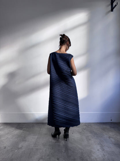 S/S 2008 Issey Miyake Cross Pleat Maxi Dress | O/S, Navy