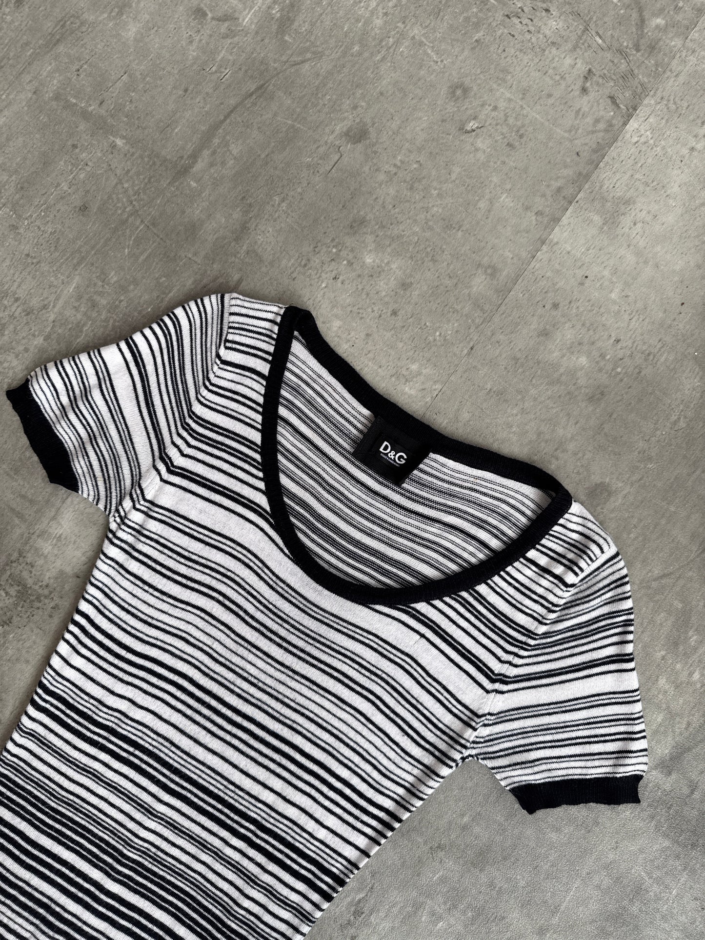 D&G Striped Low Cut Rouched Hem Maxi Dress