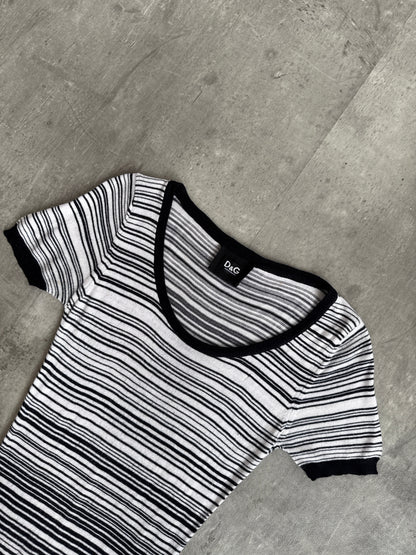 D&G Striped Low Cut Rouched Hem Maxi Dress