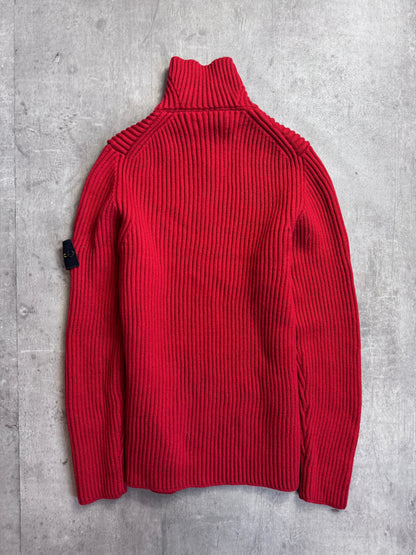 A/W 2010 Stone Island Red Ribbed 1/4 Zip Knit Sweater