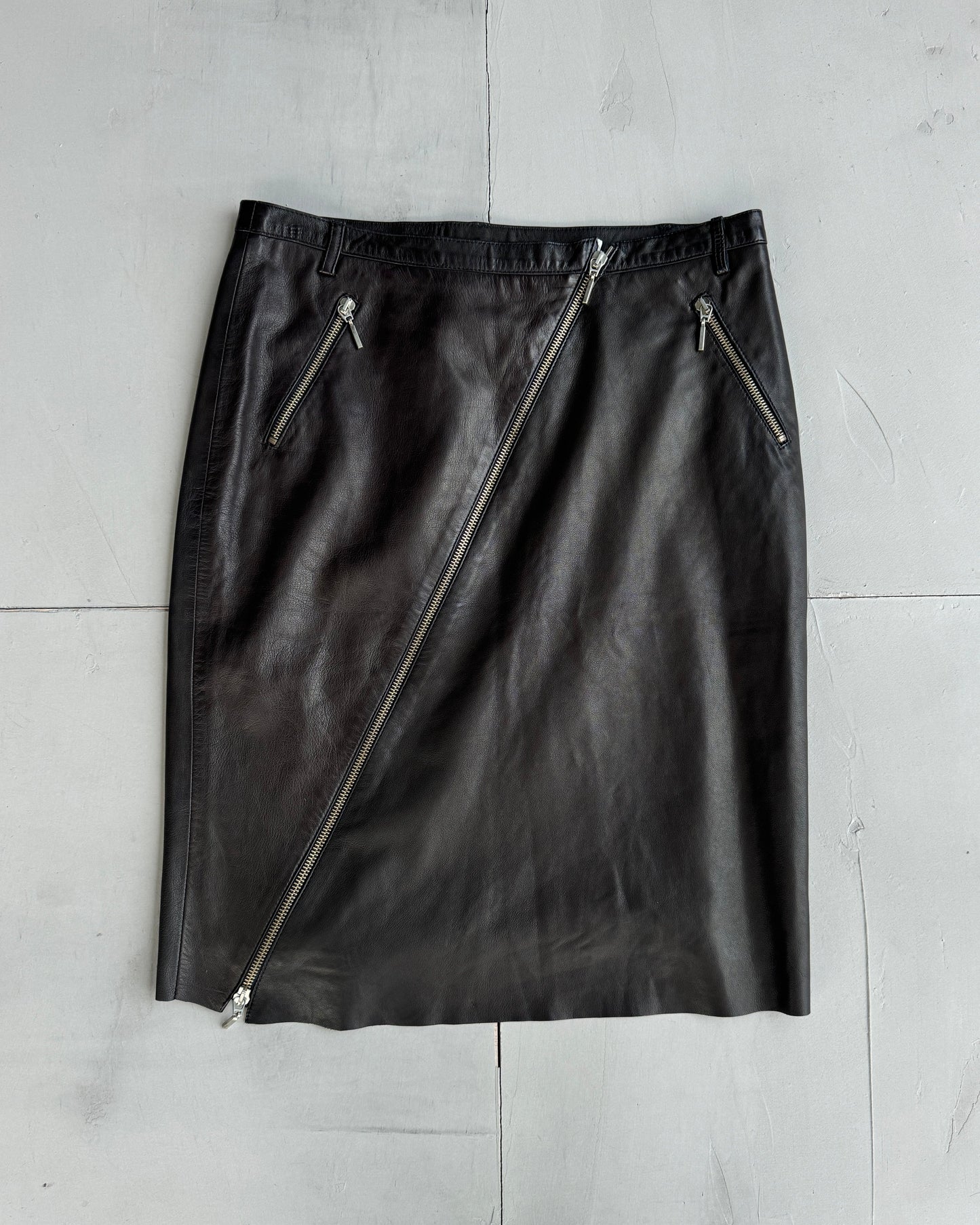 Plein Sud Lamb Leather Asymmetric Zipper Skirt - S