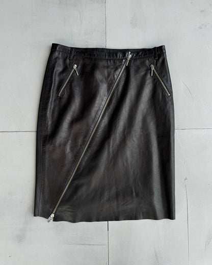 Plein Sud Lamb Leather Asymmetric Zipper Skirt - S