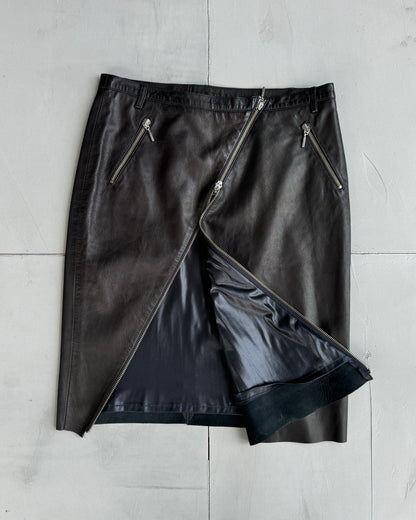 Plein Sud Lamb Leather Asymmetric Zipper Skirt - S