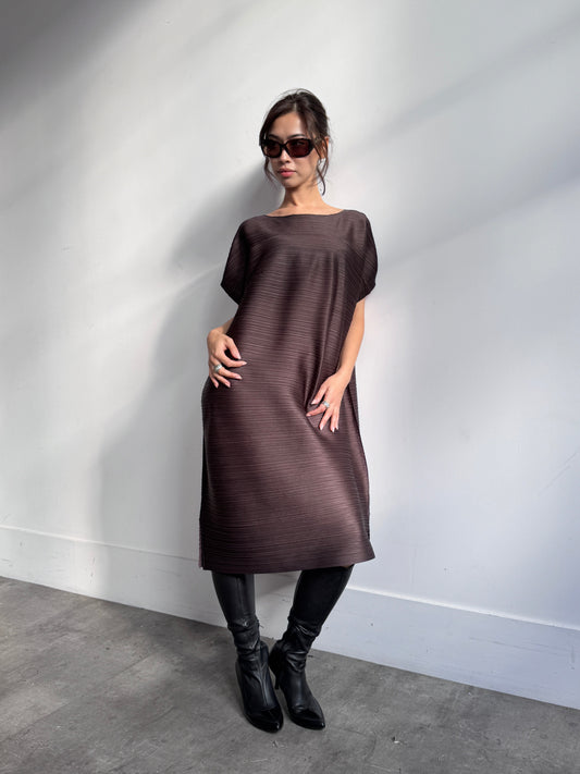 S/S 2006 Issey Miyake Brown Pleated Maxi Dress | Large, Brown