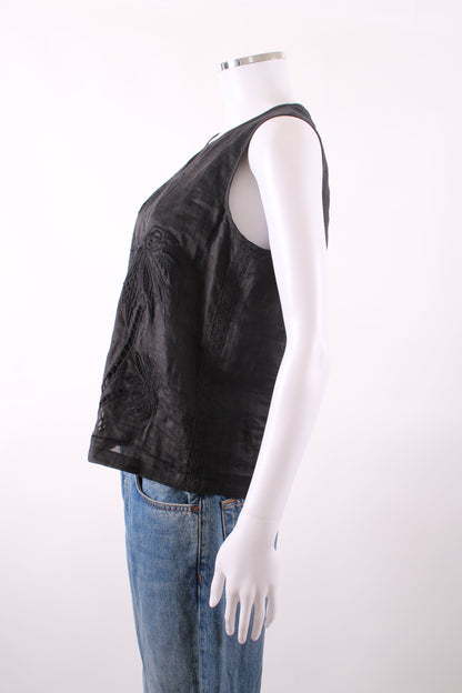 Max Mara Linen look embroiders sleeveless top Black | O/S, Black